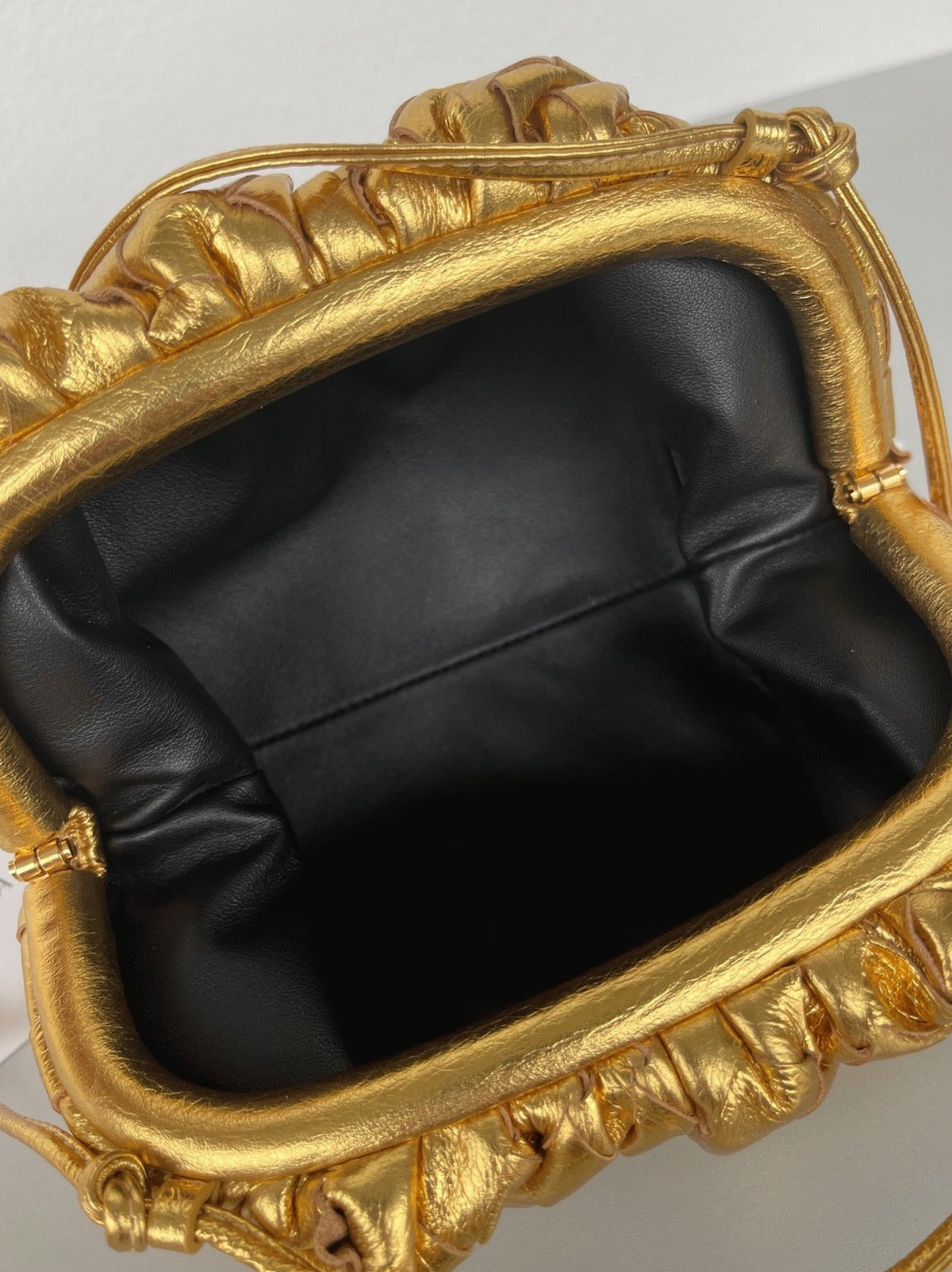 Boutique Quality || Bottega Veneta Mini Pouch with Strap Gold