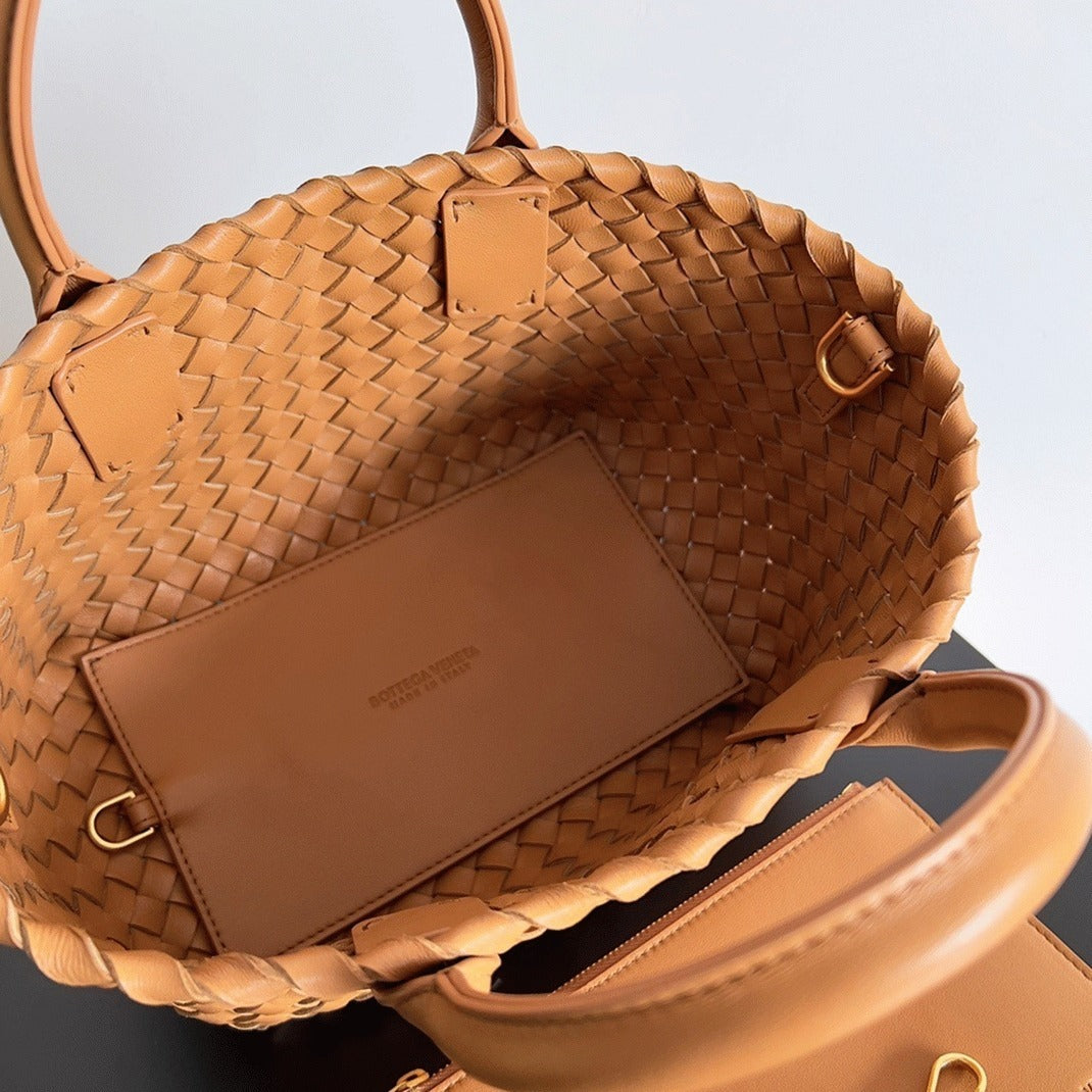 Boutique Quality || Bottega Veneta Cabat Mini Bag In Caramel Intrecciato Lambskin