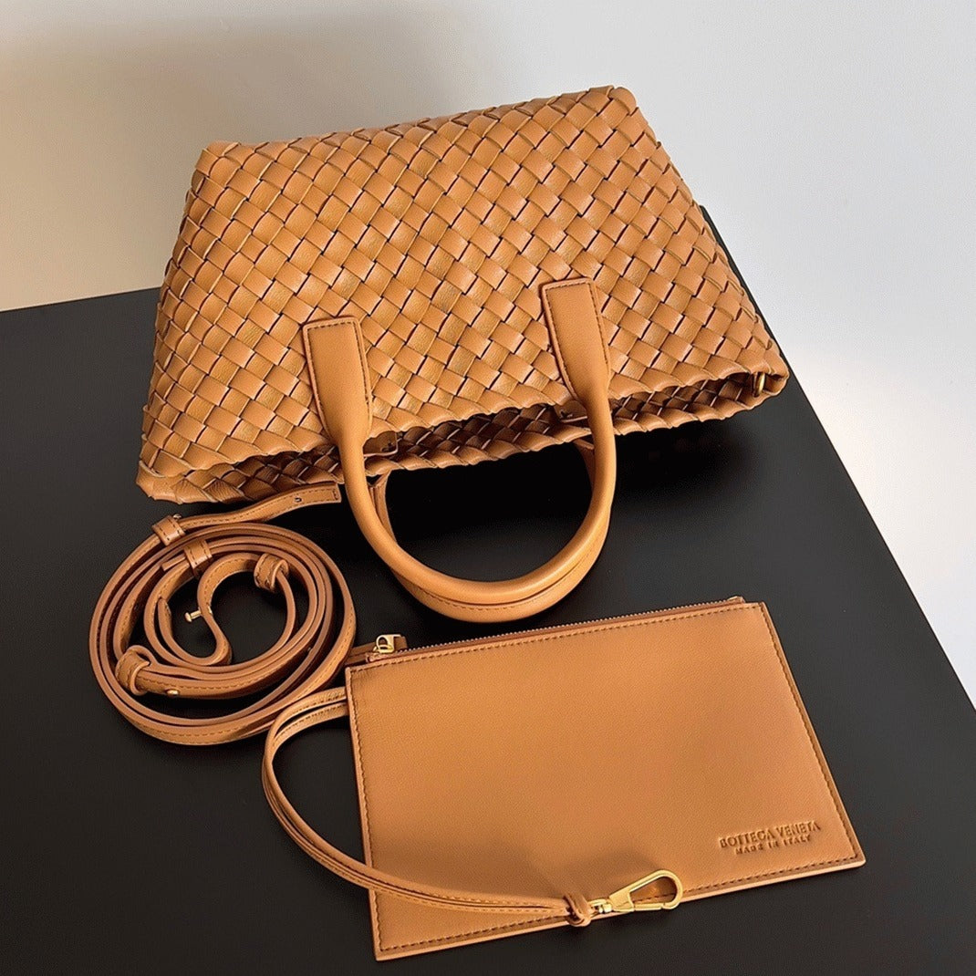 Boutique Quality || Bottega Veneta Cabat Mini Bag In Caramel Intrecciato Lambskin