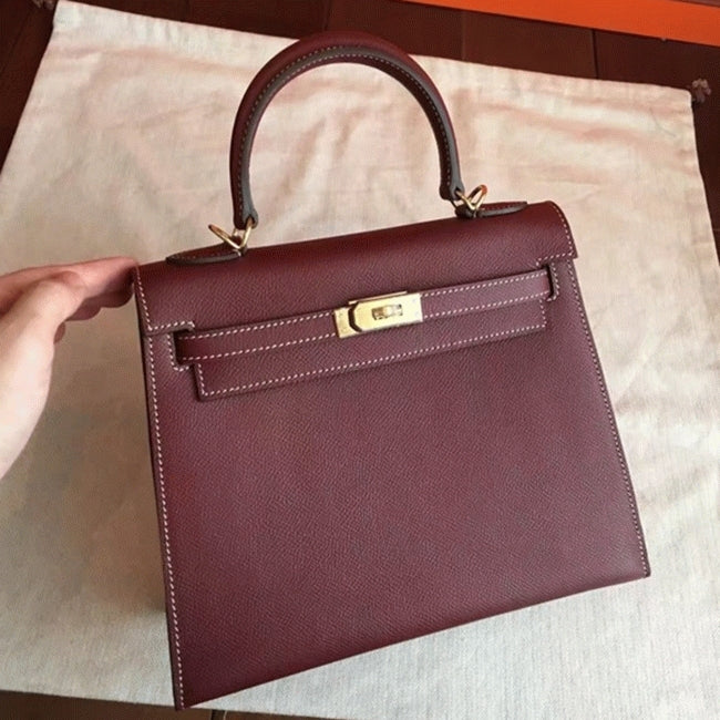 Boutique Quality || Bordeaux Epsom Hermes Kelly 25cm Elegant Purse