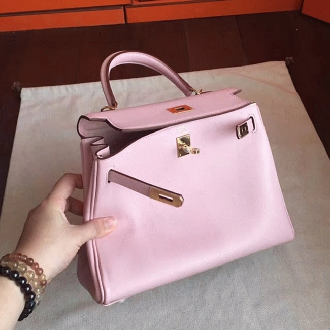 Boutique Quality || Rose Dragee Swift High Quality Hermes Kelly Retourne 28cm Bag