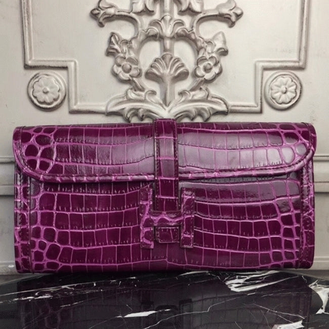 Boutique Quality || Fuchsia Crocodile Leather Knockoff Hermes Jige Elan 29 Bold Clutch