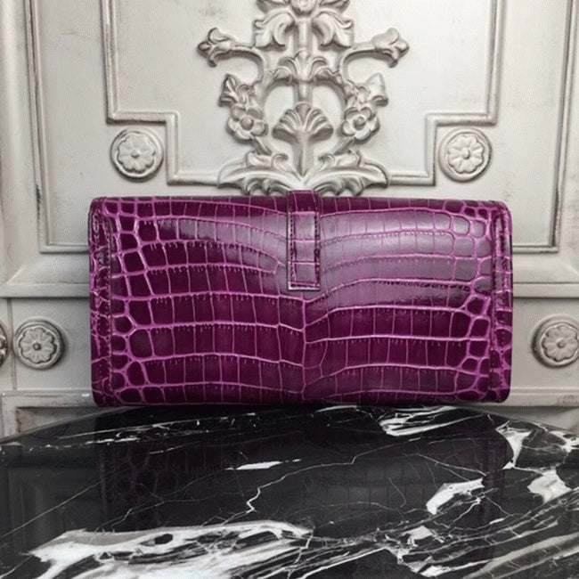 Boutique Quality || Fuchsia Crocodile Leather Knockoff Hermes Jige Elan 29 Bold Clutch