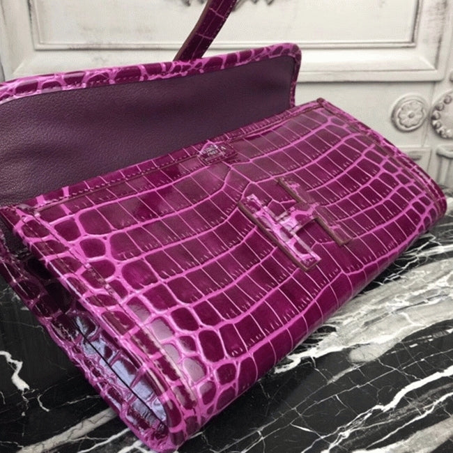 Boutique Quality || Fuchsia Crocodile Leather Knockoff Hermes Jige Elan 29 Bold Clutch