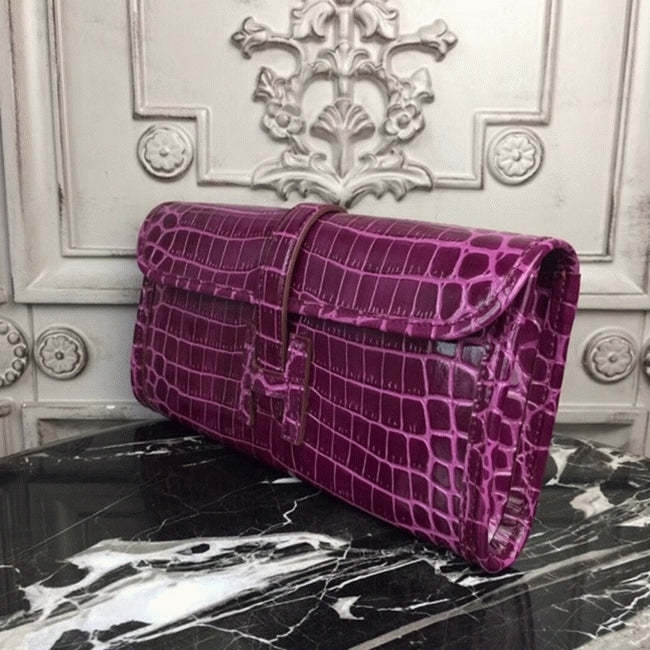 Boutique Quality || Fuchsia Crocodile Leather Knockoff Hermes Jige Elan 29 Bold Clutch