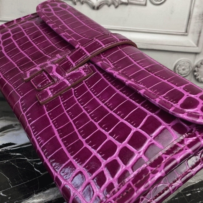 Boutique Quality || Fuchsia Crocodile Leather Knockoff Hermes Jige Elan 29 Bold Clutch