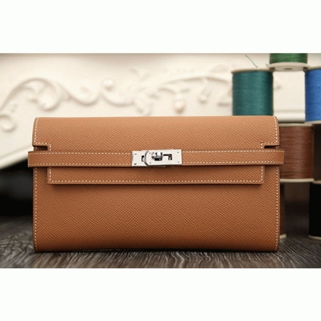 Boutique Quality || Brown designer Hermes Kelly Longue wallet