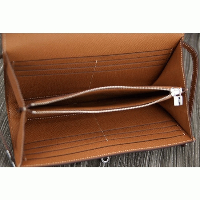 Boutique Quality || Brown designer Hermes Kelly Longue wallet