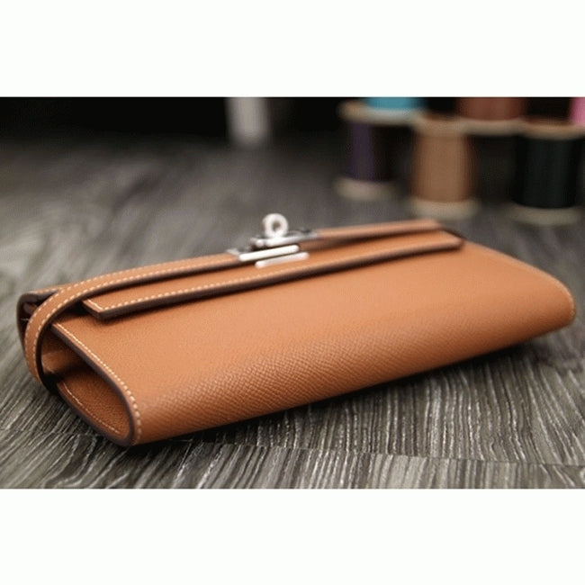 Boutique Quality || Brown designer Hermes Kelly Longue wallet