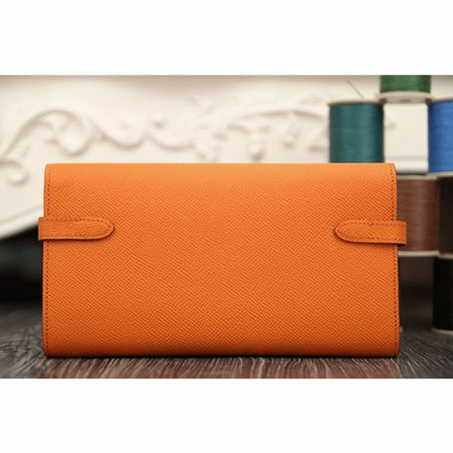 Boutique Quality || Orange Hermes Kelly Longue wallet