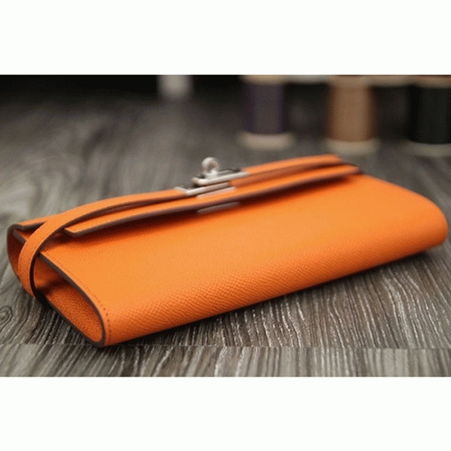 Boutique Quality || Orange Hermes Kelly Longue wallet