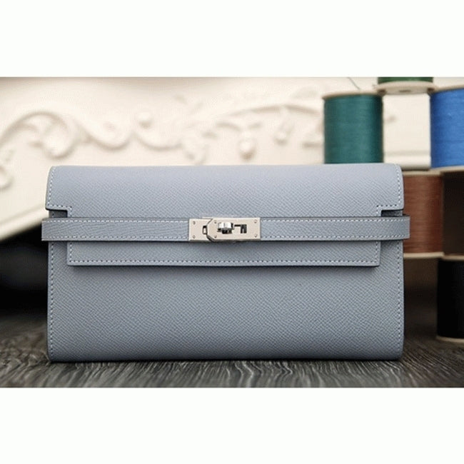 Boutique Quality || Blue lin knockoff Hermes Kelly Longue wallet