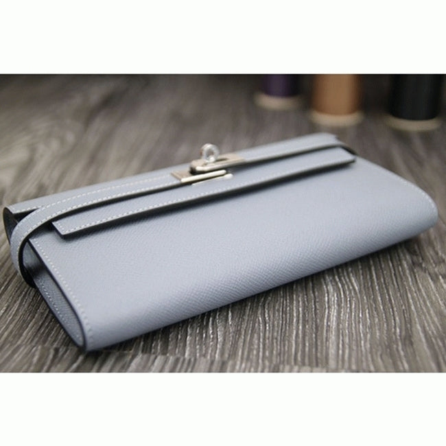 Boutique Quality || Blue lin knockoff Hermes Kelly Longue wallet