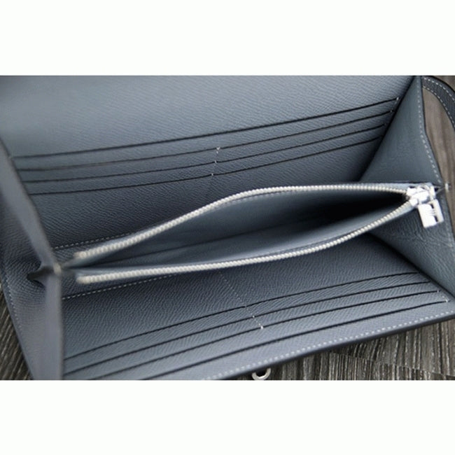 Boutique Quality || Blue lin knockoff Hermes Kelly Longue wallet