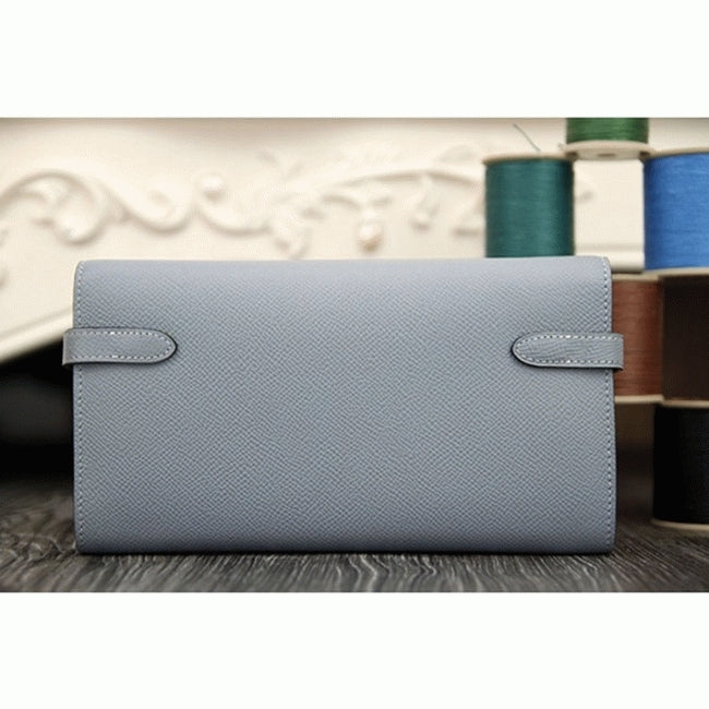 Boutique Quality || Blue lin knockoff Hermes Kelly Longue wallet
