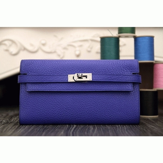 Boutique Quality || Electric blue 1:1 Hermes Kelly Longue wallet