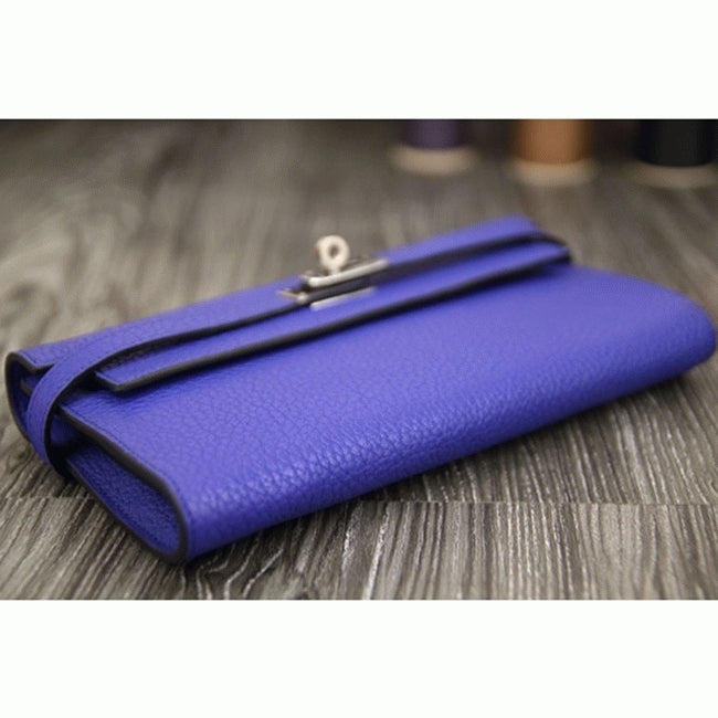 Boutique Quality || Electric blue 1:1 Hermes Kelly Longue wallet