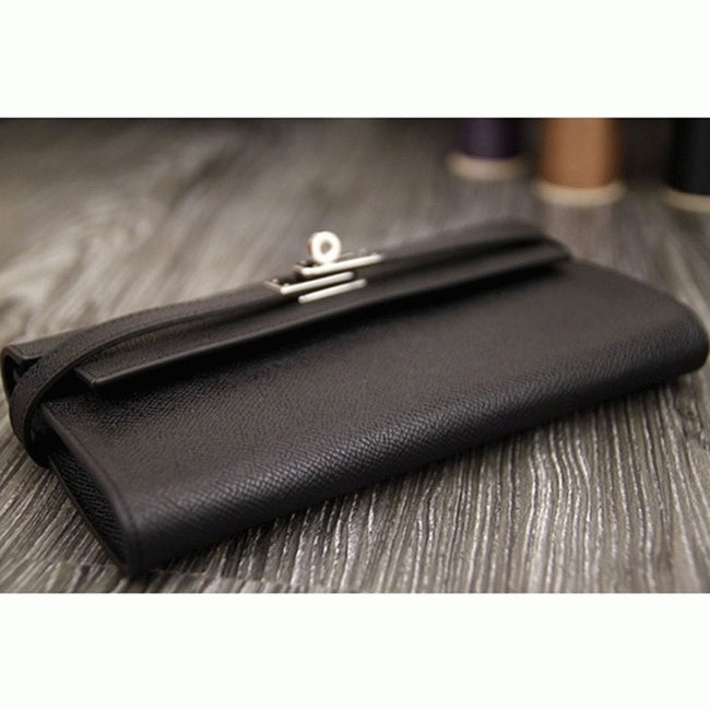 Boutique Quality || Black knockoff Hermes Kelly Longue wallet