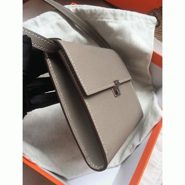 Boutique Quality || Grey 1:1 Hermes Clic wallet with strap