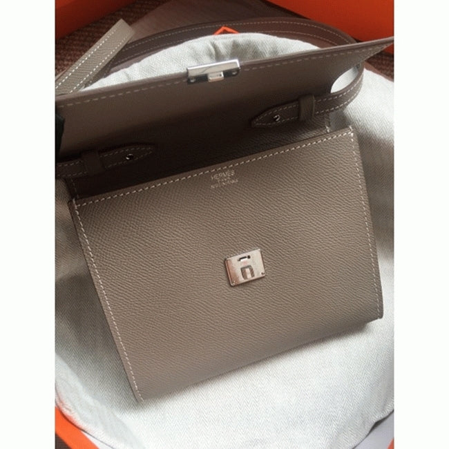Boutique Quality || Grey 1:1 Hermes Clic wallet with strap