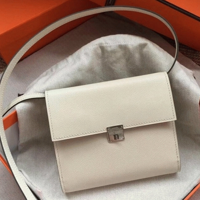 Boutique Quality || White top knockoff Hermes Clic wallet with strap