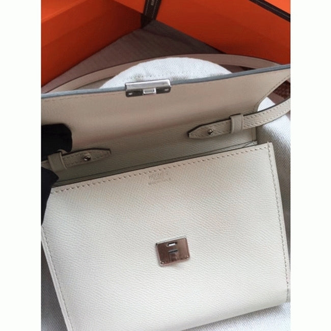 Boutique Quality || White top knockoff Hermes Clic wallet with strap