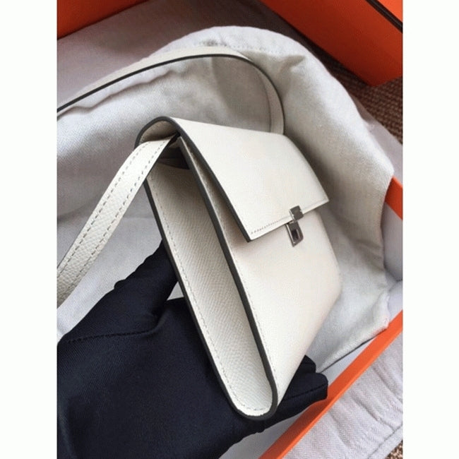 Boutique Quality || White top knockoff Hermes Clic wallet with strap