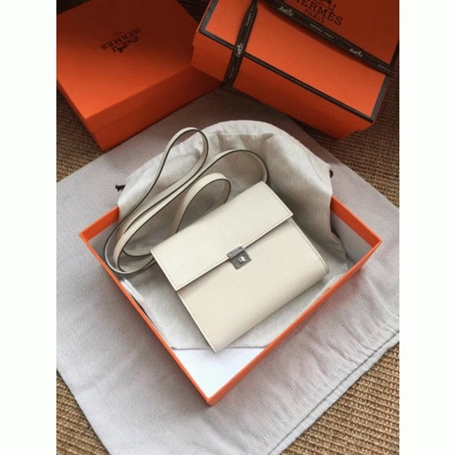 Boutique Quality || White top knockoff Hermes Clic wallet with strap