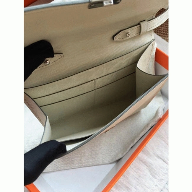 Boutique Quality || White top knockoff Hermes Clic wallet with strap