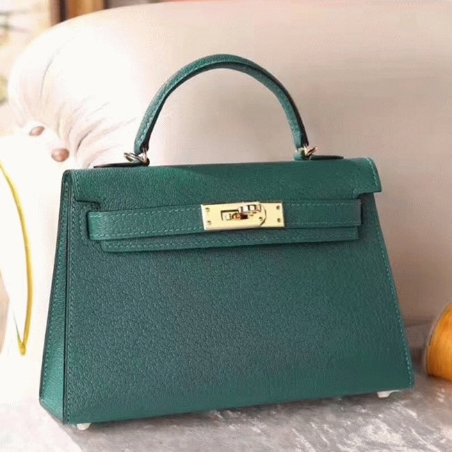 Boutique Quality || Malachite Chevre Luxury Hermes Kelly 20cm Bag