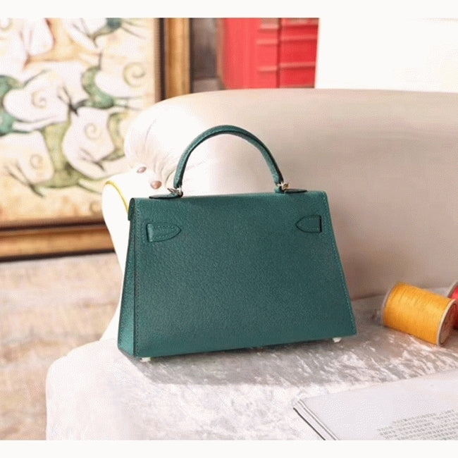 Boutique Quality || Malachite Chevre Luxury Hermes Kelly 20cm Bag