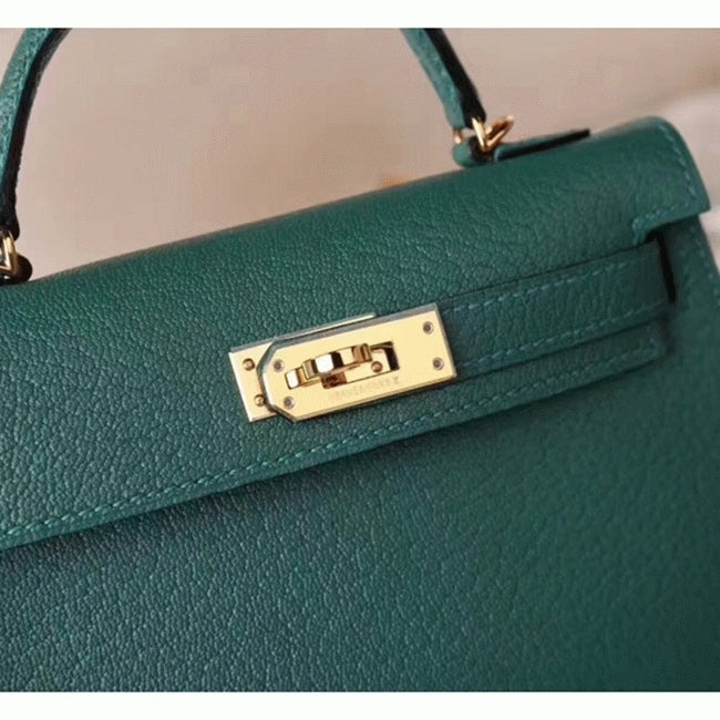 Boutique Quality || Malachite Chevre Luxury Hermes Kelly 20cm Bag