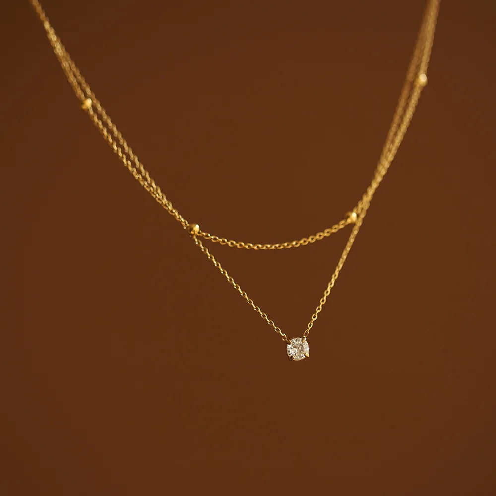 Stainless Steel Exquisite Single Zircon Pendant