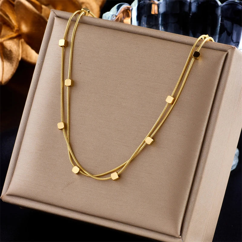 Stainless Steel Cube Chains Necklace