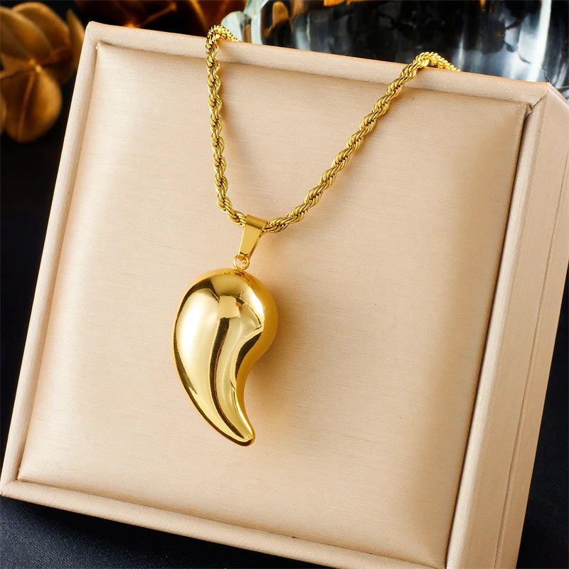 Stainless Steel Gold Color Water Drops Pendant