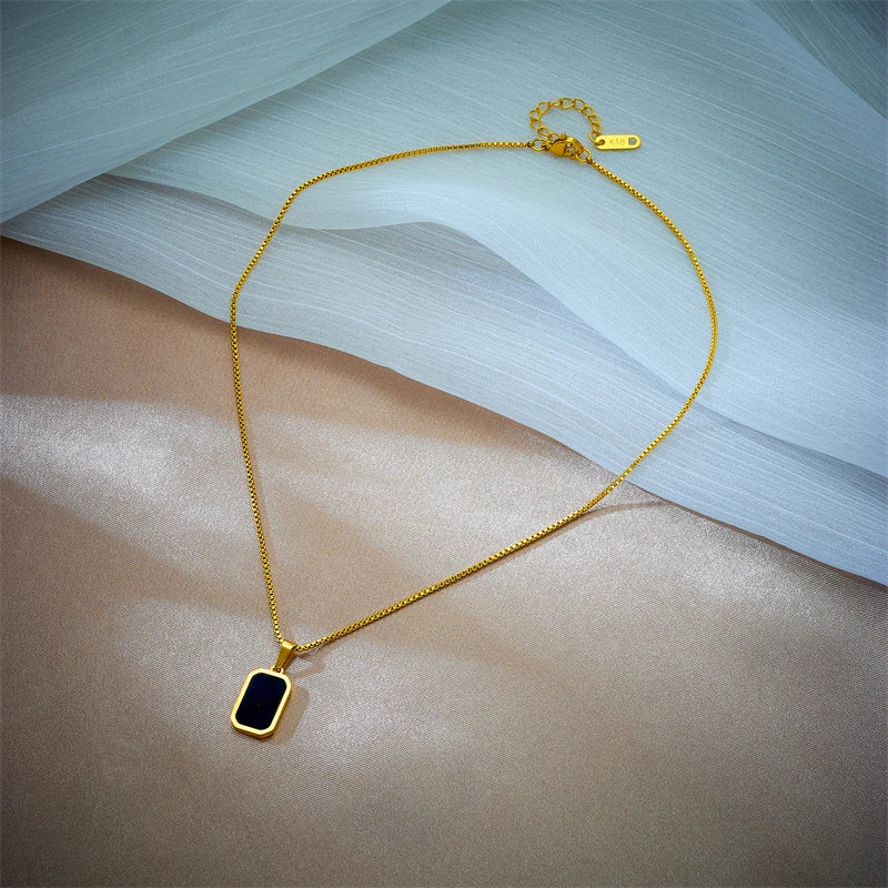 Stainless Steel Black Rectangular Pendant