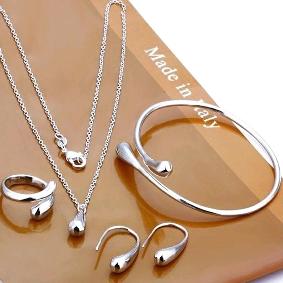 Curved Necklace Bracelet Ring Set