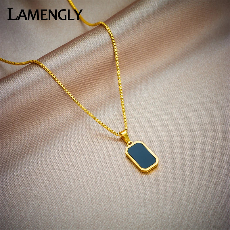 Stainless Steel Black Rectangular Pendant