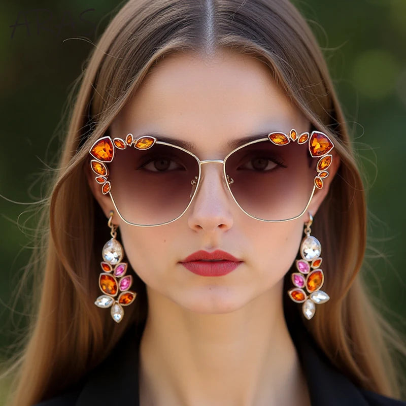 Square Rhinestone Metal Frame Sunglass