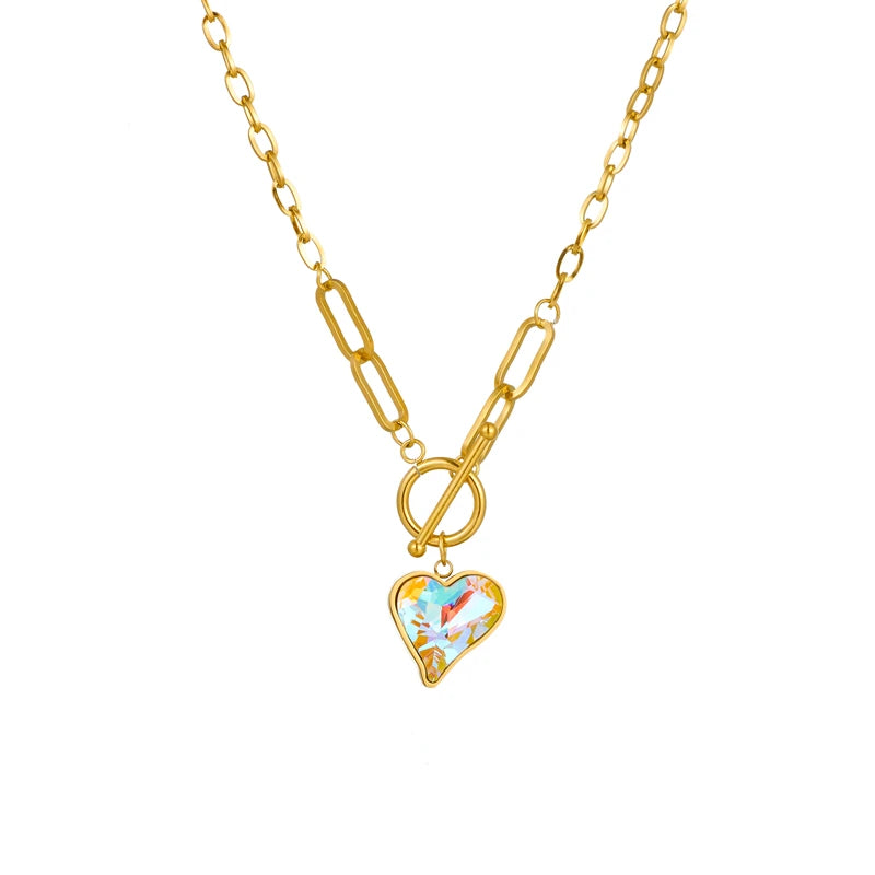 Stainless Steel Colorful Dazzling Heart Pendant