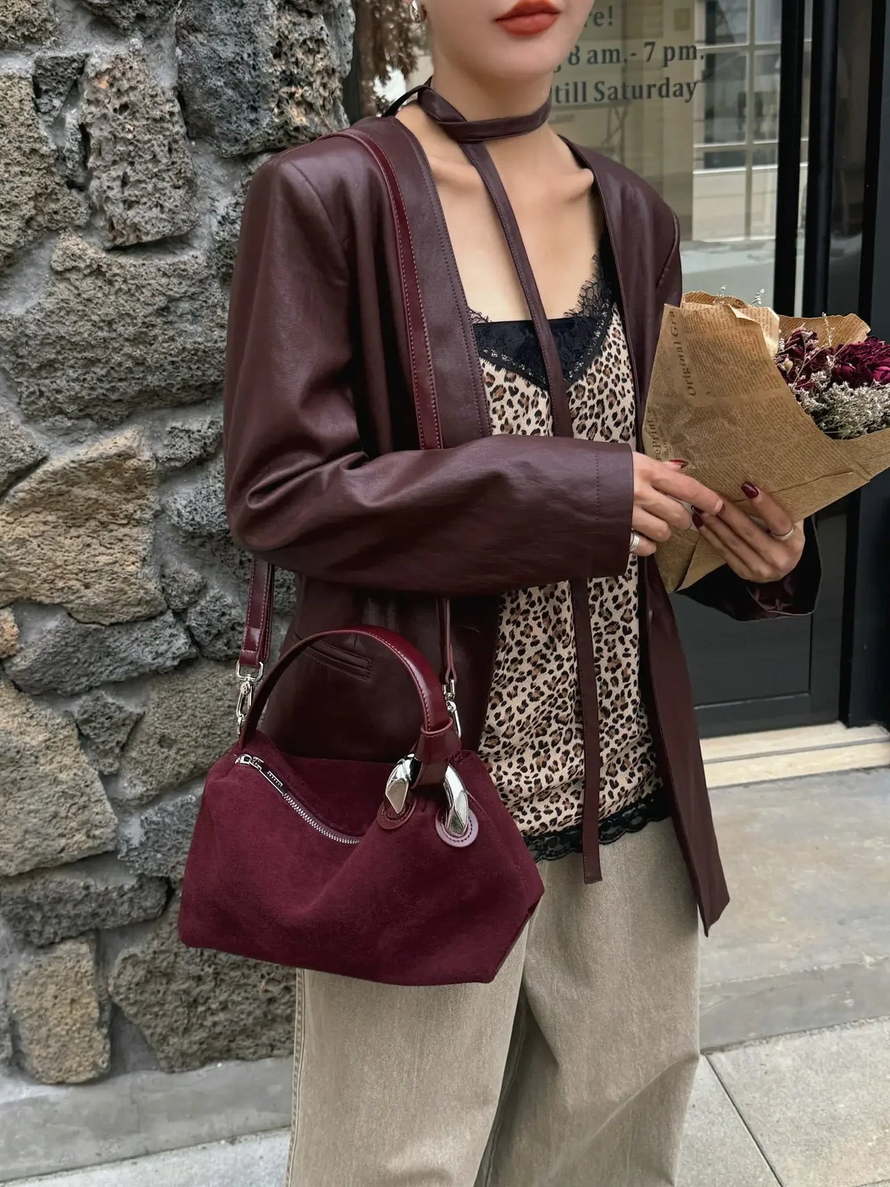 Chic Deep Wine Red Coffee Color Leather Bag