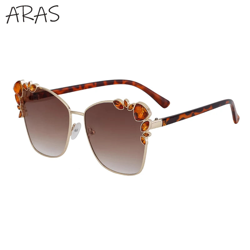 Square Rhinestone Metal Frame Sunglass