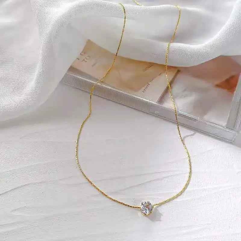 Stainless Steel Shiny Clear Zircon Necklace