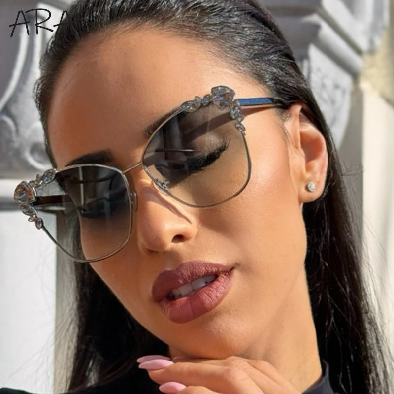 Square Rhinestone Metal Frame Sunglass