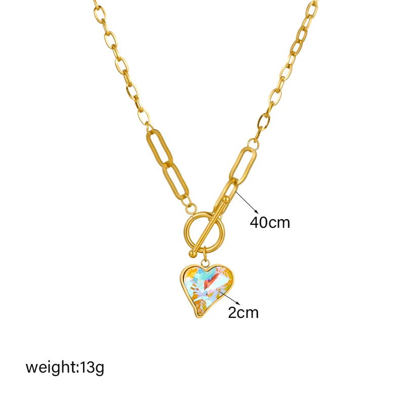 Stainless Steel Colorful Dazzling Heart Pendant