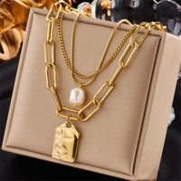 Thumbnail for Stainless Steel 3-Layer Pearl Portrait Pendant