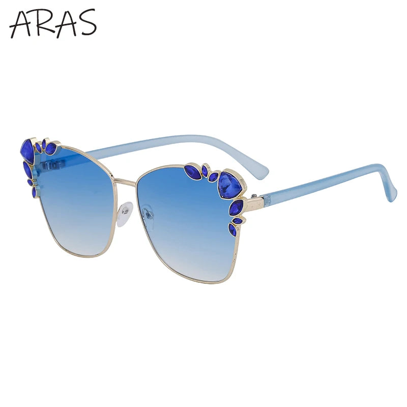 Square Rhinestone Metal Frame Sunglass