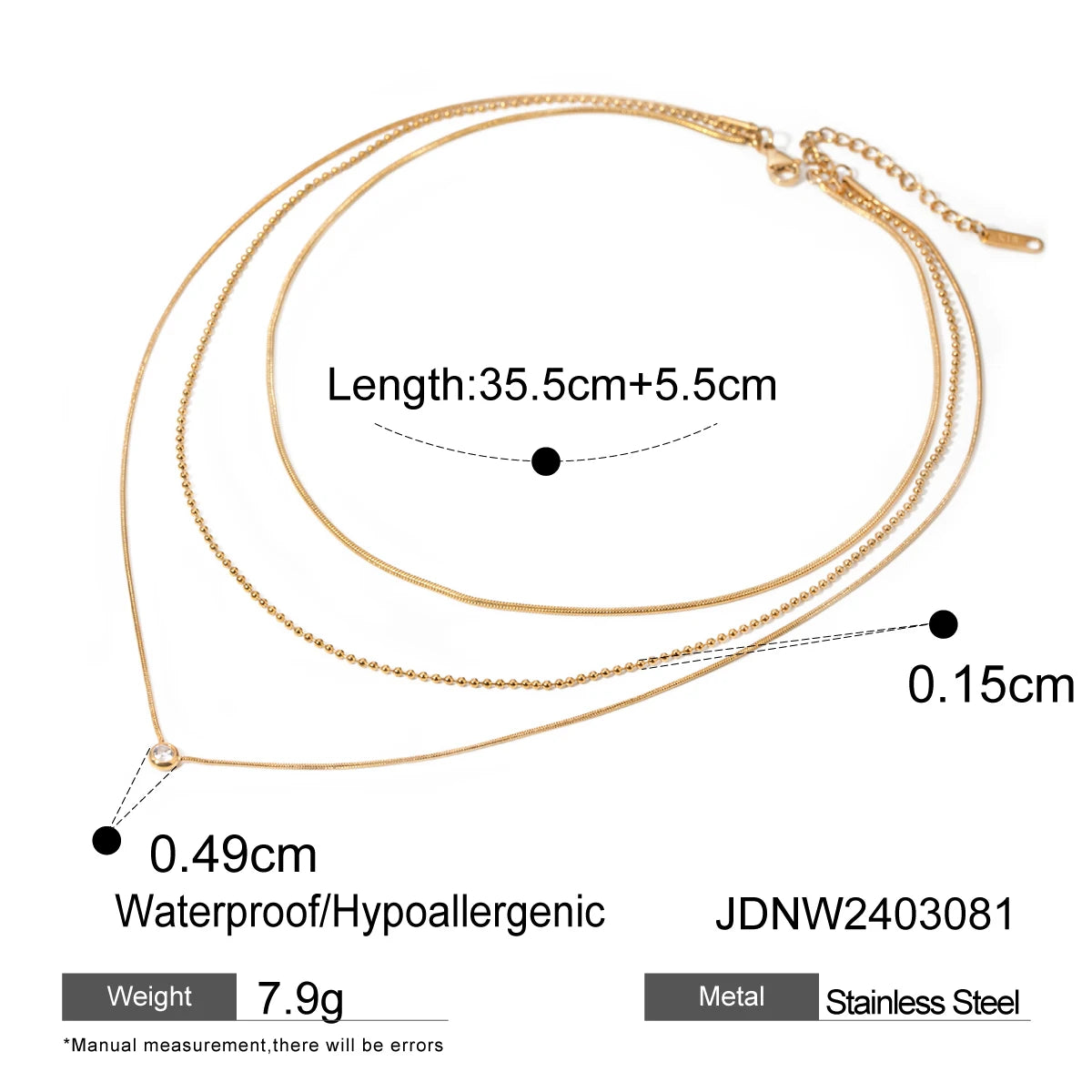Stainless Steel Three-layer Rhinestone Necklace