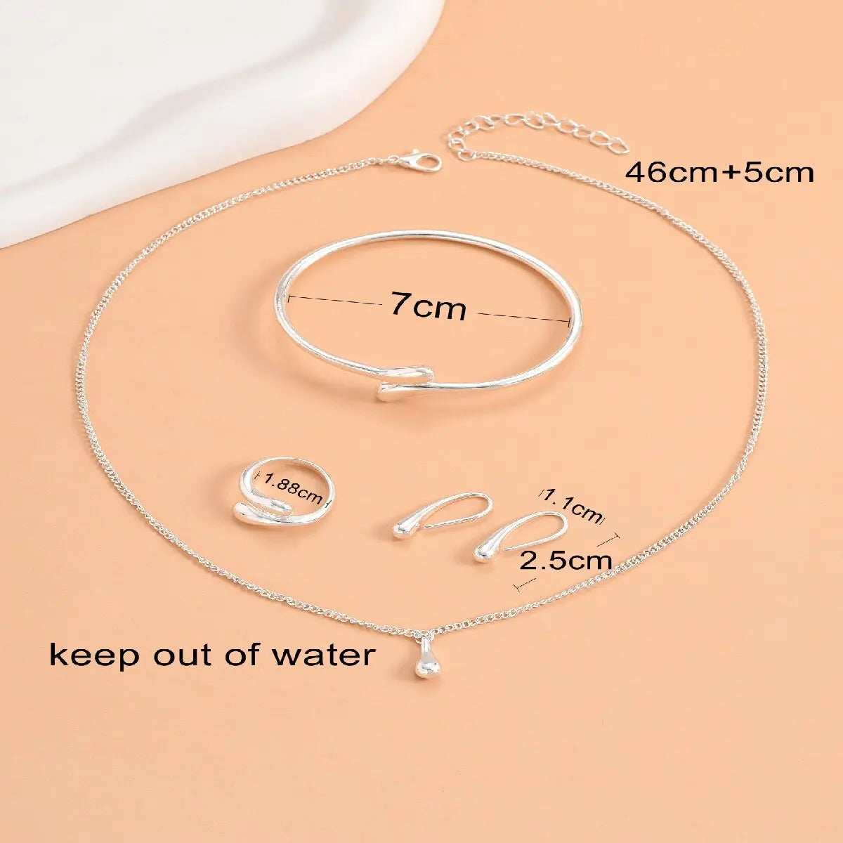Curved Necklace Bracelet Ring Set