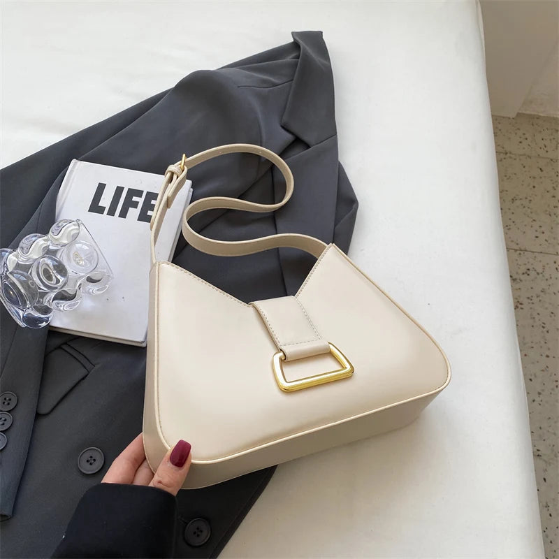 Leather Underarm Ladies Solid Color Bag